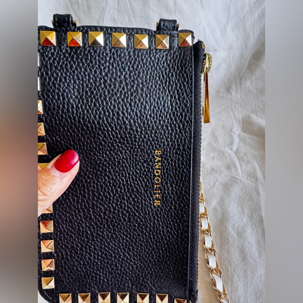 BANDOLIER
Pebble Leather Pyramid Stud Zip Pouch – Black/gold - Picture 7 of 10